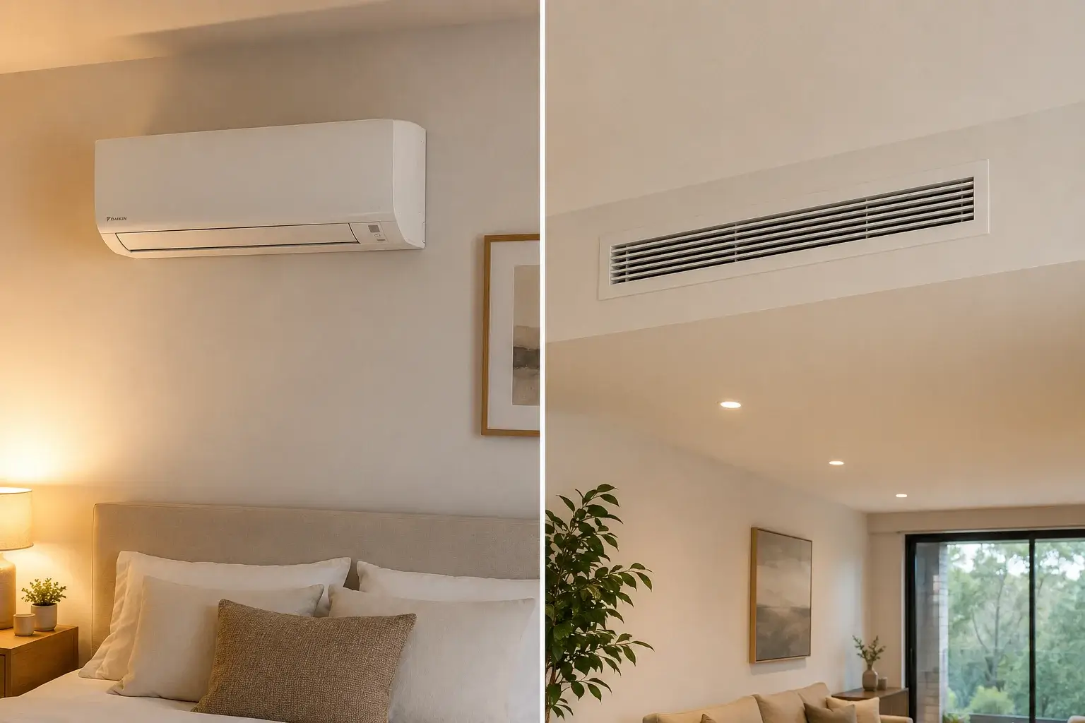 Comparativa entre split de pared y aire acondicionado por conductos en vivienda