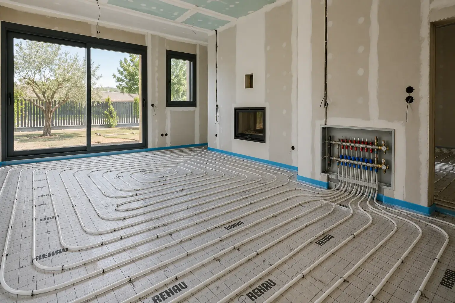 Instalación de suelo radiante REHAU para aerotermia en vivienda unifamiliar de Madrid