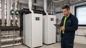 Técnico de Climatermia revisando una instalación térmica de más de 70 kW en Madrid